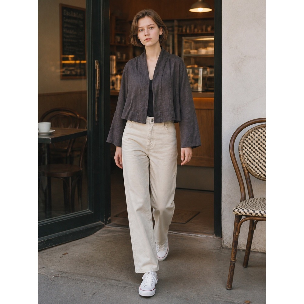 FLAX 100% Linen Open Front Cardigan Jacket Charcoal Grey Brown Lithuania Womens